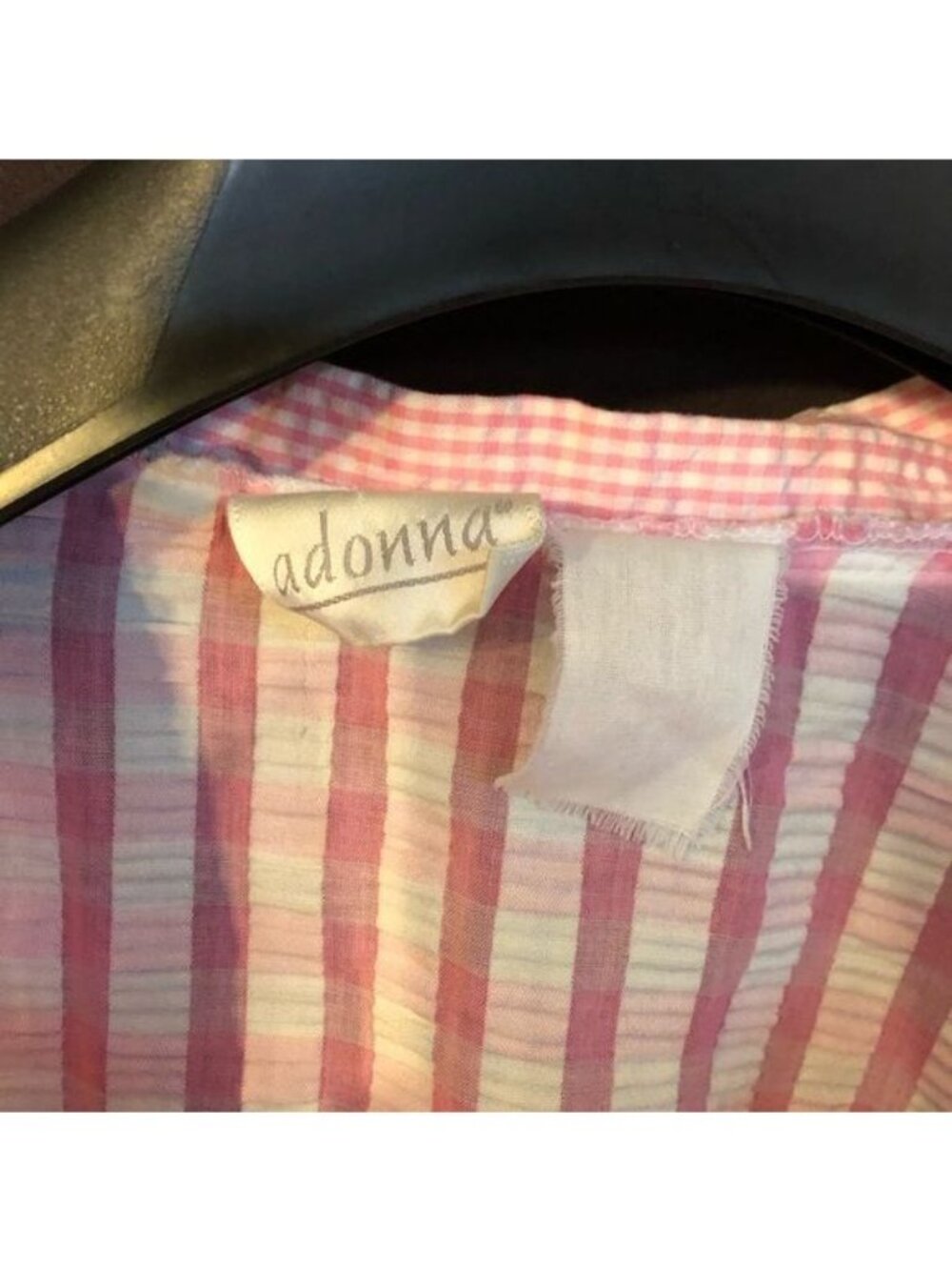 vintage adonna plaid bathrobe pink white belted knee high sheer open front READ - Picture 5 of 6